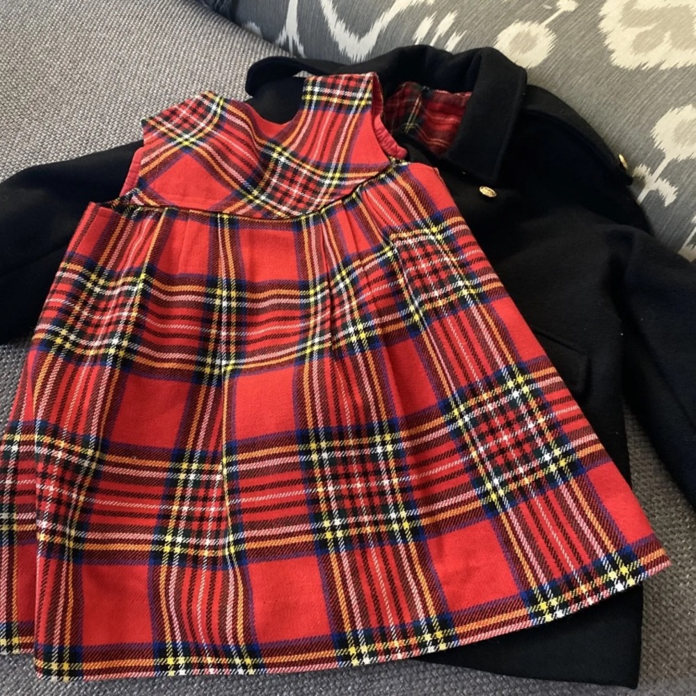Girls vintage FW Fisher black Coat and red plaid Dress size 4